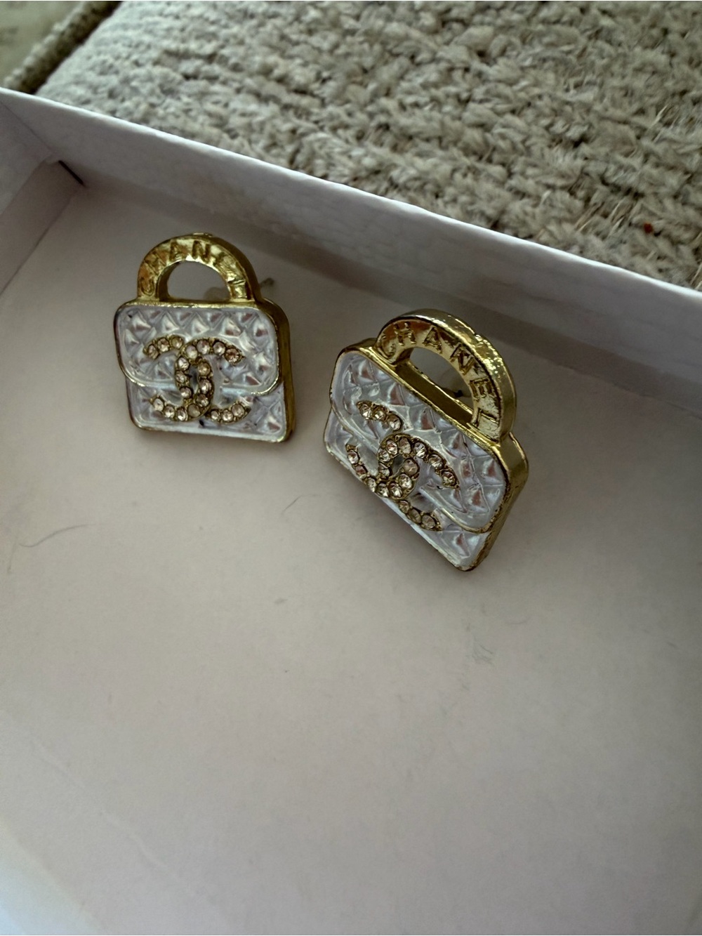 Gold and White Quilted Bag Earrings - NWOT , fashion jewelry